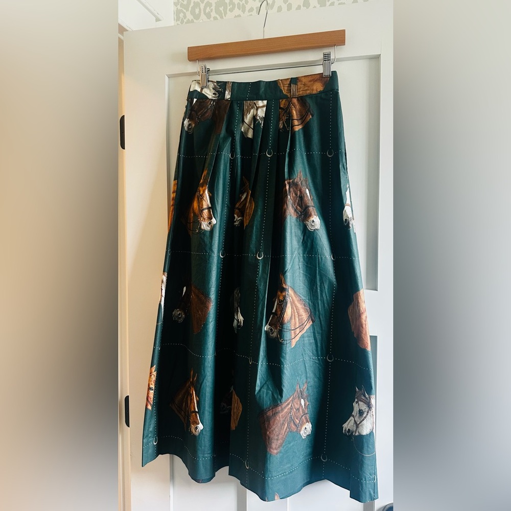 Vintage equestrian print hunter green maxi skirt - Picture 6 of 8